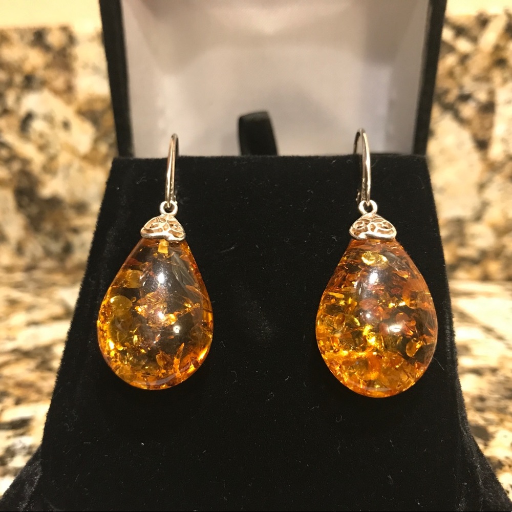 Amber and sterling silver earrings